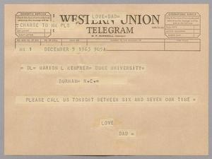 [Telegram from Harris L. Kempner to Marion Lee Kempner, December 5, 1963]