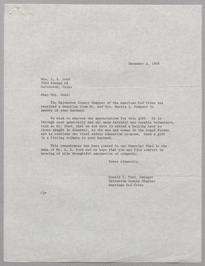 [Letter from Donald T. Peak to Mrs. L. E. Dowd, December 2, 1963]