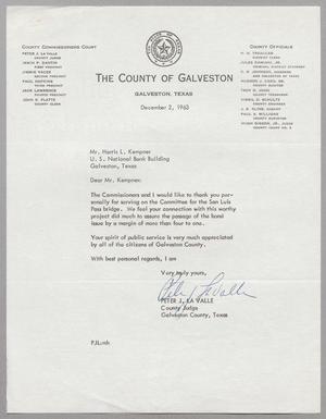 [Letter from Peter J. La Valle to Mr. Harris L. Kempner, December 2, 1963]
