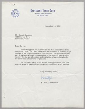 [Letter from W. Hild to Mr. Harris Kempner, November 15, 1963]