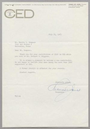 [Letter from Thomas Roy Jones to Harris Leon Kempner, July 11, 1963]