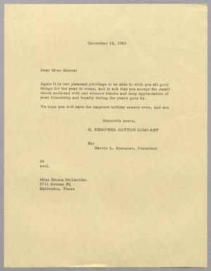 [Letter from Harris Leon Kemper to Miss Emma McLachlan, December 10, 1963]