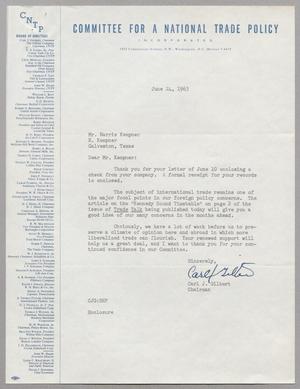[Letter from Carl J. Gilbert to Harris L. Kempner, June 24, 1963]