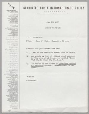 [Memorandum from John W. Hight to Board of Directors, May 29, 1963]