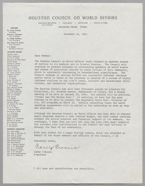[Letter from Houston Council on World Affairs, December 20, 1963]