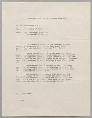 [Letter from Houston Committee on Foreign Relations to members of the Committee, April 22, 1963]