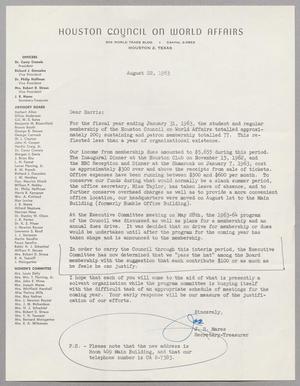 [Letter from J. R. Mares to Harris Leon Kempner, August 22, 1963]