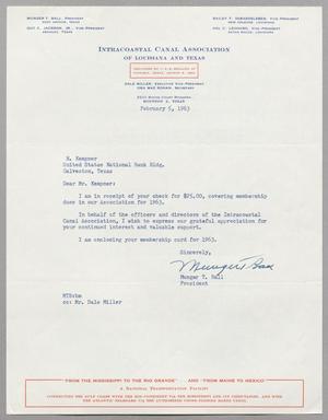 [Letter from Munger T. Ball  to Harris Leon Kempner, February 5, 1963]