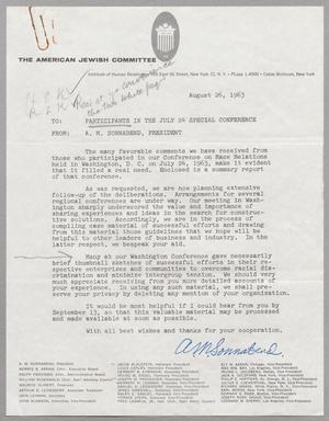 [Letter from A. M. Sonnabend to July 24th Conference Participants, August 26, 1963]