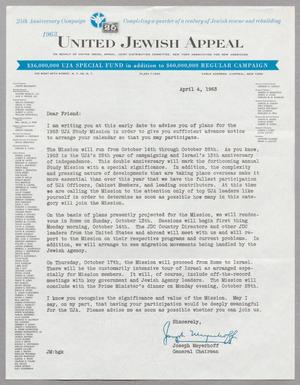 Primary view of object titled '[Letter from United Jewish Appeal, April 4, 1963]'.