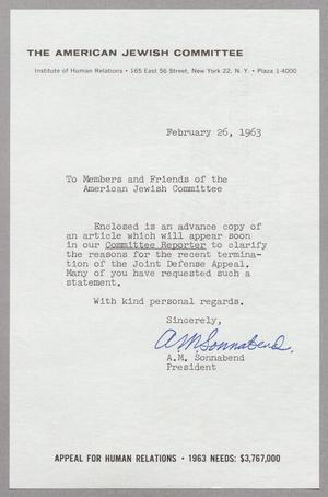 [Letter from A. M. Sonnabend to members, February 26, 1963]