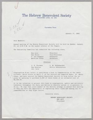 [Letter from the Hebrew Benevolent Society, January 17, 1963]