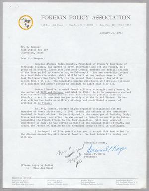 [Letter from Samuel P. Hayes to Harris L. Kempner, January 20, 1967]