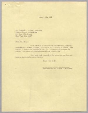 [Letter from Fred H. Rayner to Samuel P. Hayes, January 25, 1967]