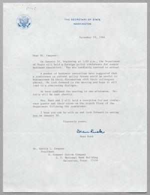 [Letter from Dean Rusk to Harris L. Kempner, December 28, 1966]