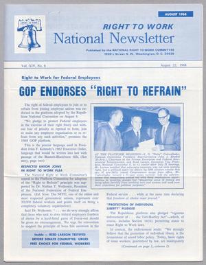Primary view of object titled 'Right to Work National Newsletter, Volume 14, Number 8, August 1968'.
