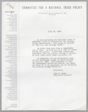 [Letter from the Committee for a National Trade Policy, July 18, 1968]