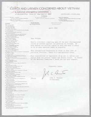 Primary view of object titled '[Letter from the Clergy and Laymen Concerned About Vietnam, April 1968]'.