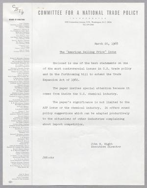 [Letter from the Committee for a National Trade Policy, March 20, 1968]