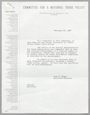 [Letter from the Committee for a National Trade Policy, February 26, 1968]