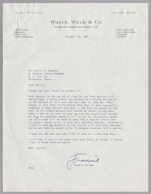 [Letter from Francis Kernan to Harris L. Kempner, October 16, 1963]