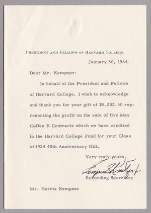 [Letter from Eugene G. Kraetzer Jr. to Harris L. Kempner, January 30, 1964]
