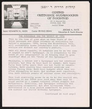 United Orthodox Synagogues of Houston Bulletin, January 1976
