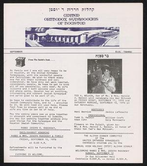 Primary view of object titled 'United Orthodox Synagogues of Houston Newsletter, September 1976'.