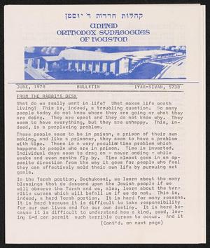 United Orthodox Synagogues of Houston Bulletin, June 1978