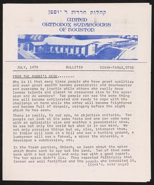 United Orthodox Synagogues of Houston Bulletin, July 1978