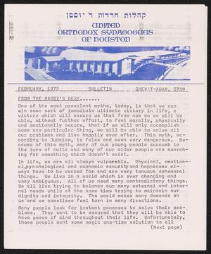 United Orthodox Synagogues of Houston Bulletin, February 1979