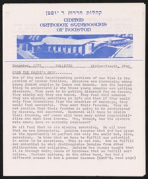 United Orthodox Synagogues of Houston Bulletin, December 1979