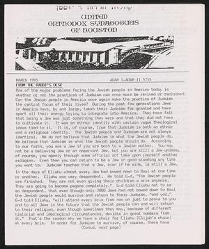 United Orthodox Synagogues of Houston Newsletter, March 1995