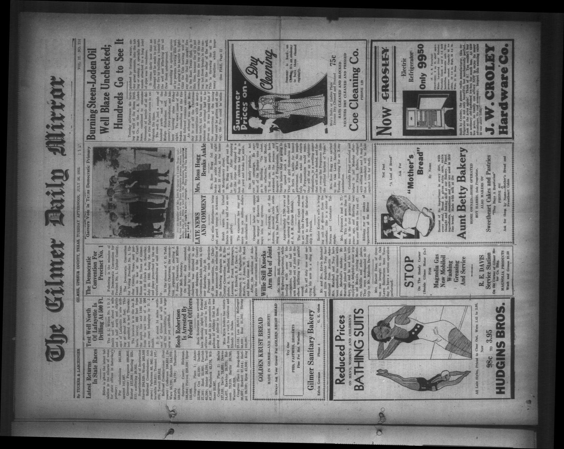 The Gilmer Daily Mirror (Gilmer, Tex.), Vol. 17, No. 114, Ed. 1 Tuesday, July 26, 1932
                                                
                                                    [Sequence #]: 1 of 4
                                                