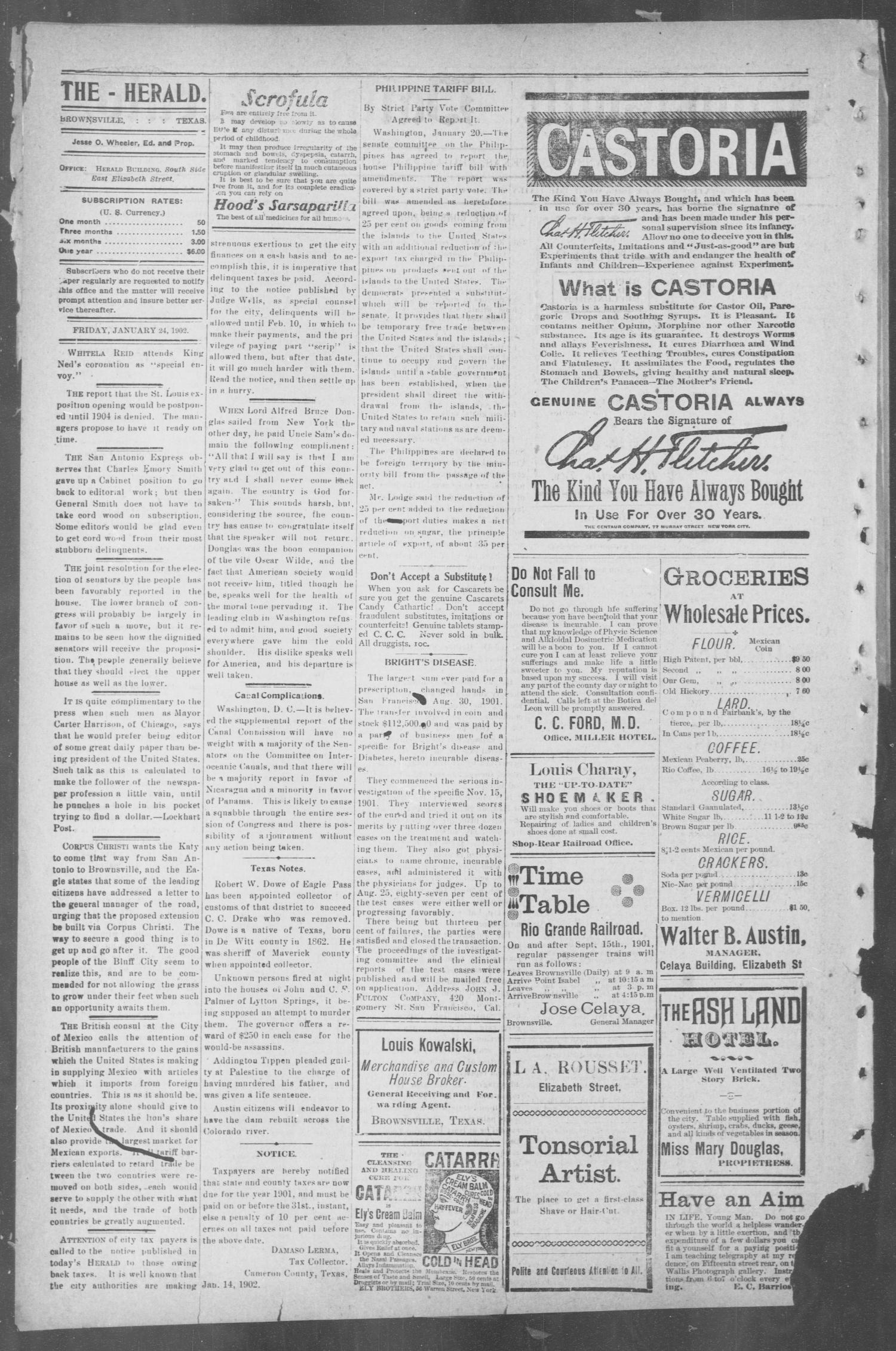 Brownsville Daily Herald (Brownsville, Tex.), Vol. 10, No. 154, Ed. 1, Friday, January 24, 1902
                                                
                                                    [Sequence #]: 2 of 4
                                                