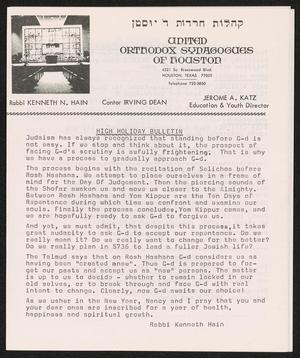 United Orthodox Synagogues of Houston Bulletin, High Holiday 1975