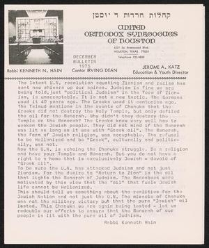 United Orthodox Synagogues of Houston Bulletin, December 1975