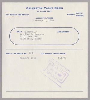 [Monthly Bill for Yacht Berth: January 1, 1958]