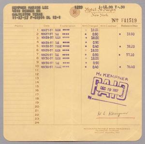 [Itemized Invoice for Hotel Regis: November 1957]