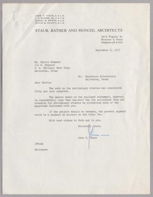 [Letter from John F. Staub to Harris Kempner, September 6, 1957]