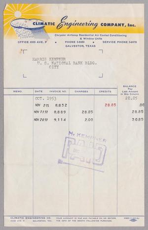 [Bill for the Climatic Engineering Company: December, 1953]