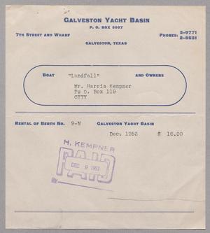 [Monthly Bill for Yacht Berth: December 1953]