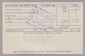 [Monthly Bill for Galveston Country Club: December 1953]