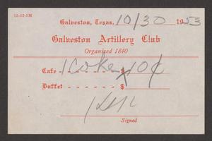 [Beverage Bill from the Galveston Artillery Club, October 30, 1953]