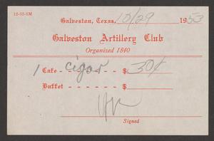 [Beverage Bill from the Galveston Artillery Club, October 29, 1953]