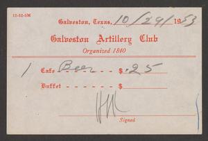 [Beverage Bill from the Galveston Artillery Club, October 29, 1953]