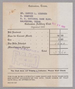 [Monthly Bill for Galveston Artillery Club: October 1953]