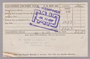 [Monthly Bill for Galveston Country Club: July 1953]