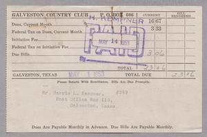 [Monthly Bill for Galveston Country Club: May 1953]