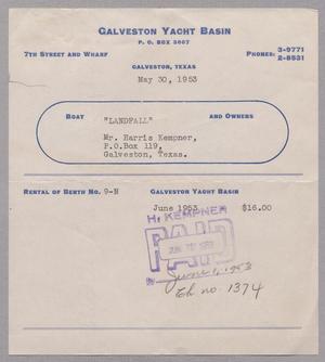 [Monthly Bill for Yacht Berth: May 1953]